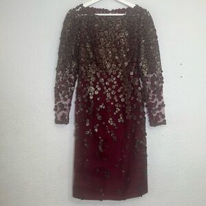 Lourdes Chavez 100% Silk Burgundy Midi Dress Womens Size S/M Made in USA